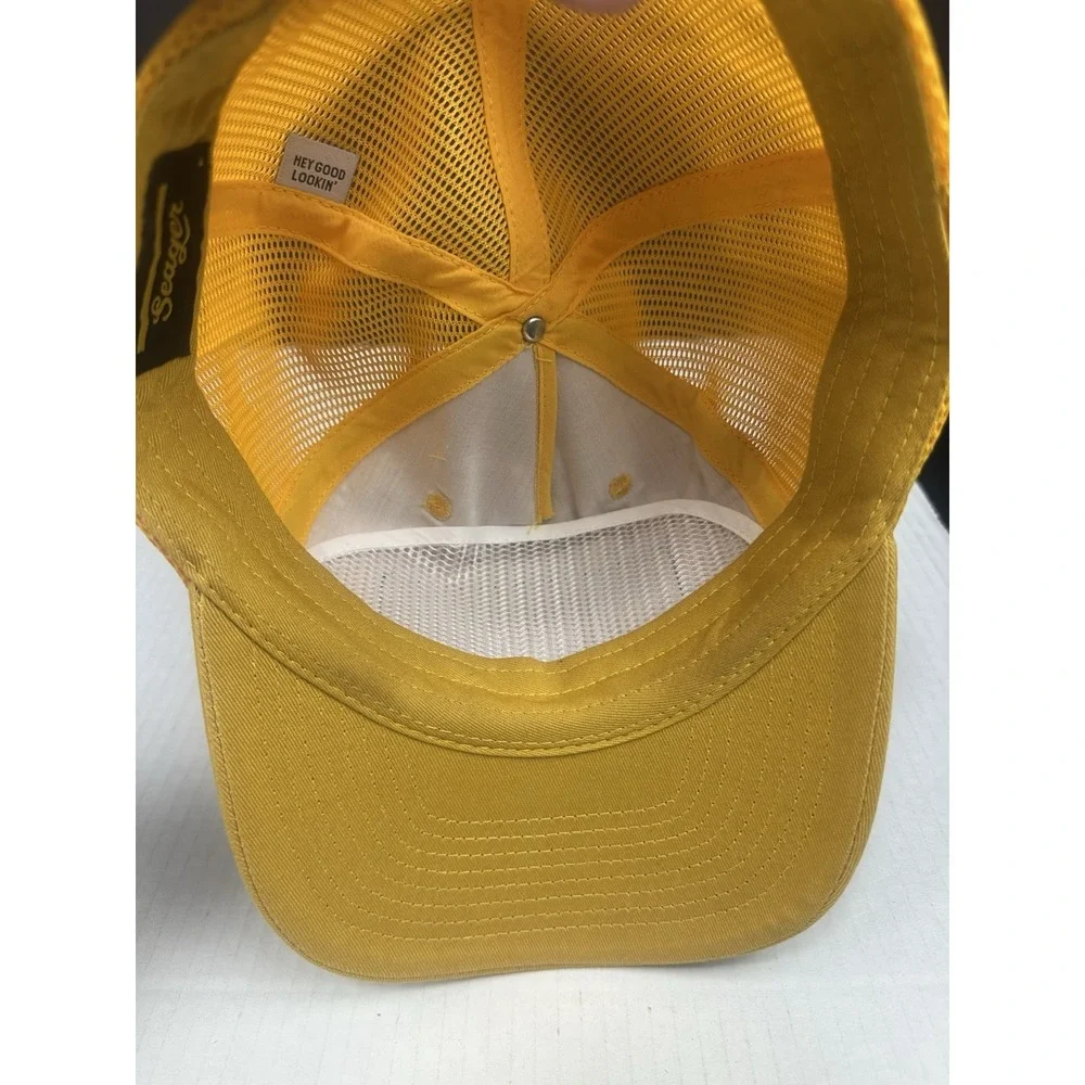 Seager Co Western Wear Trucker Hat Yellow Mesh Snapback Cap Patch High Crown